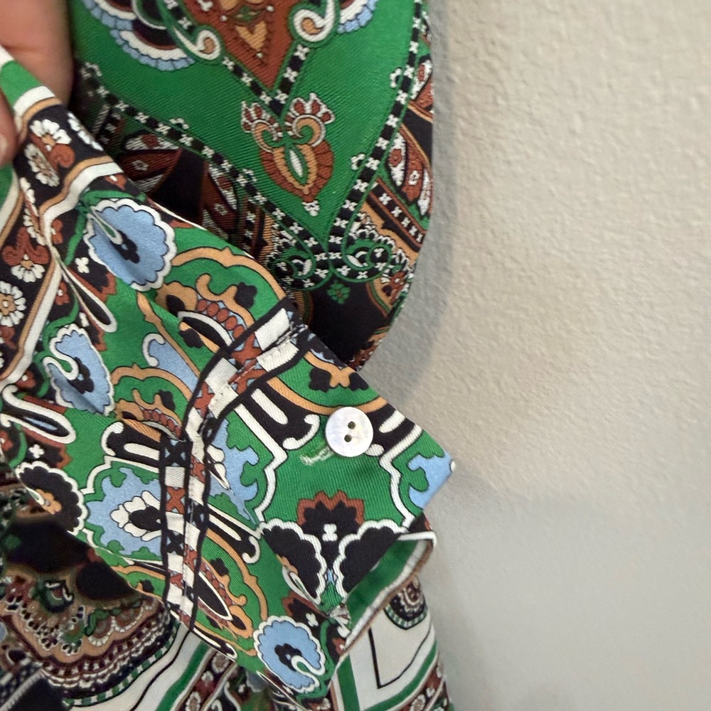 Zara Green Paisley Shirt Button Down Scarf Print Blouse Luxe Boho luxury | M - Picture 6 of 12